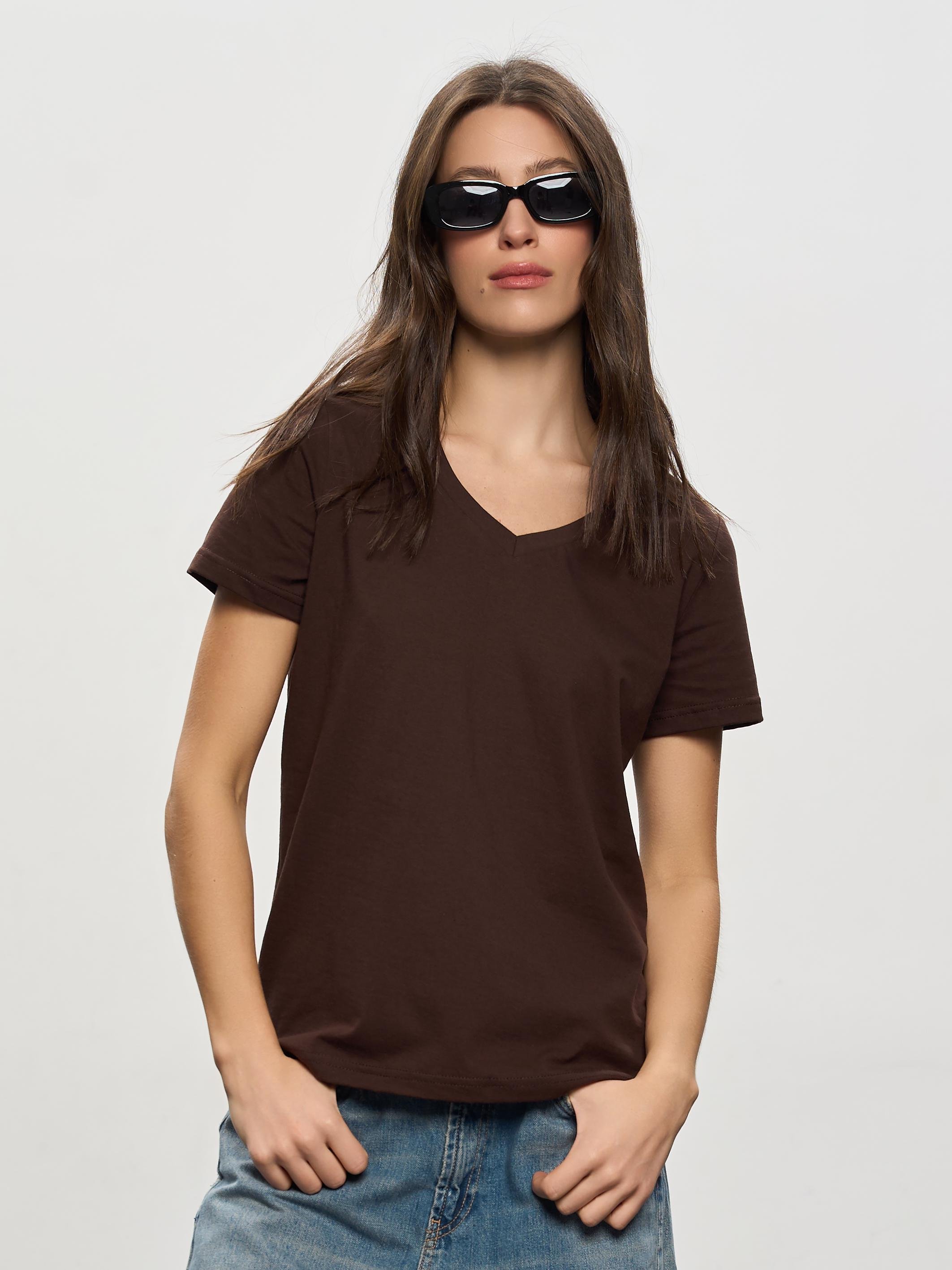 Футболка женская с v-образным вырезом ROZA 231108 2XL Шоколадный (4824005747366)