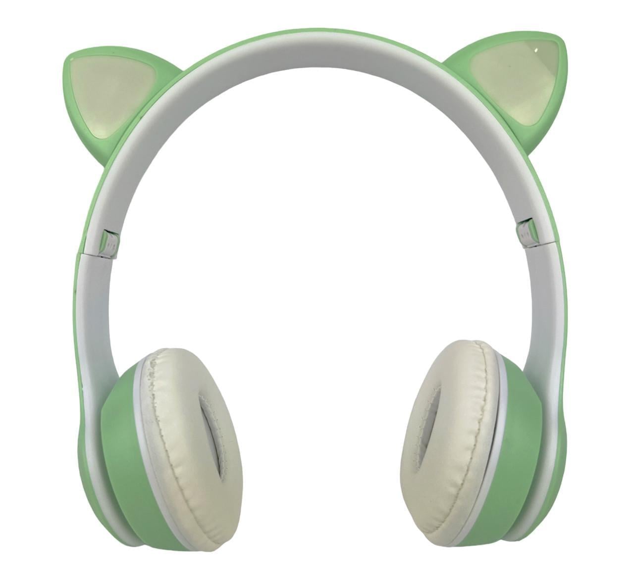 Наушники беспроводные Wireless headSet Cat ear VIV-23M LED с кошачьими ушками Зеленый
