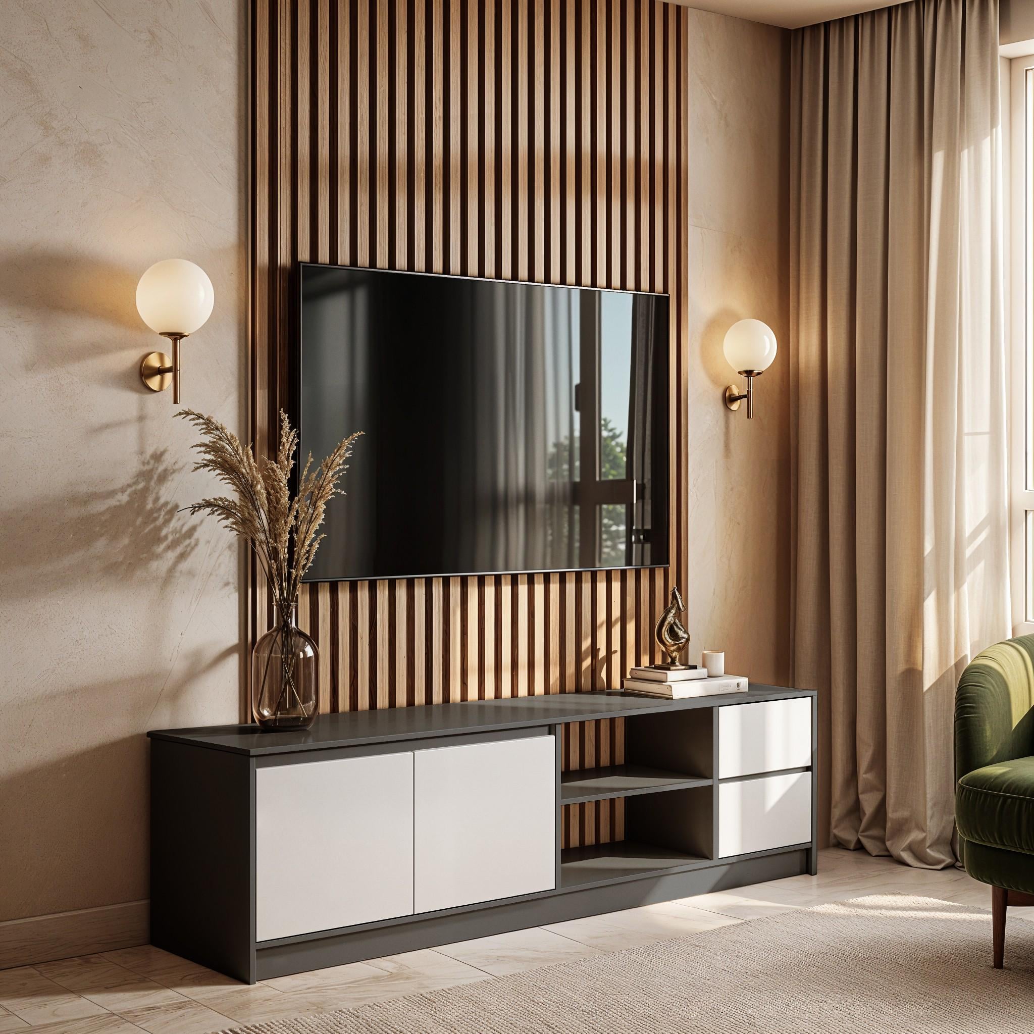 Тумба под телевизор City 1604х322х450 мм Антрацит/Белый