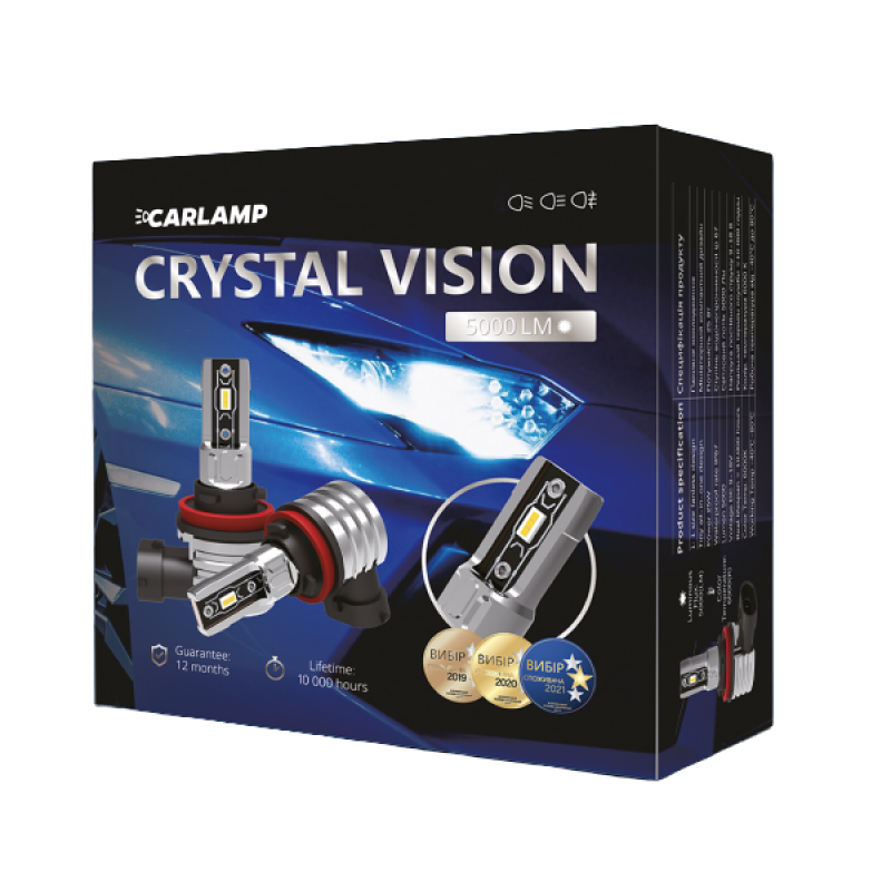 Автолампи світлодіодні H1 Carlamp Crystal Vision H1 CVH1 6000K 5000 Lm (12147728)