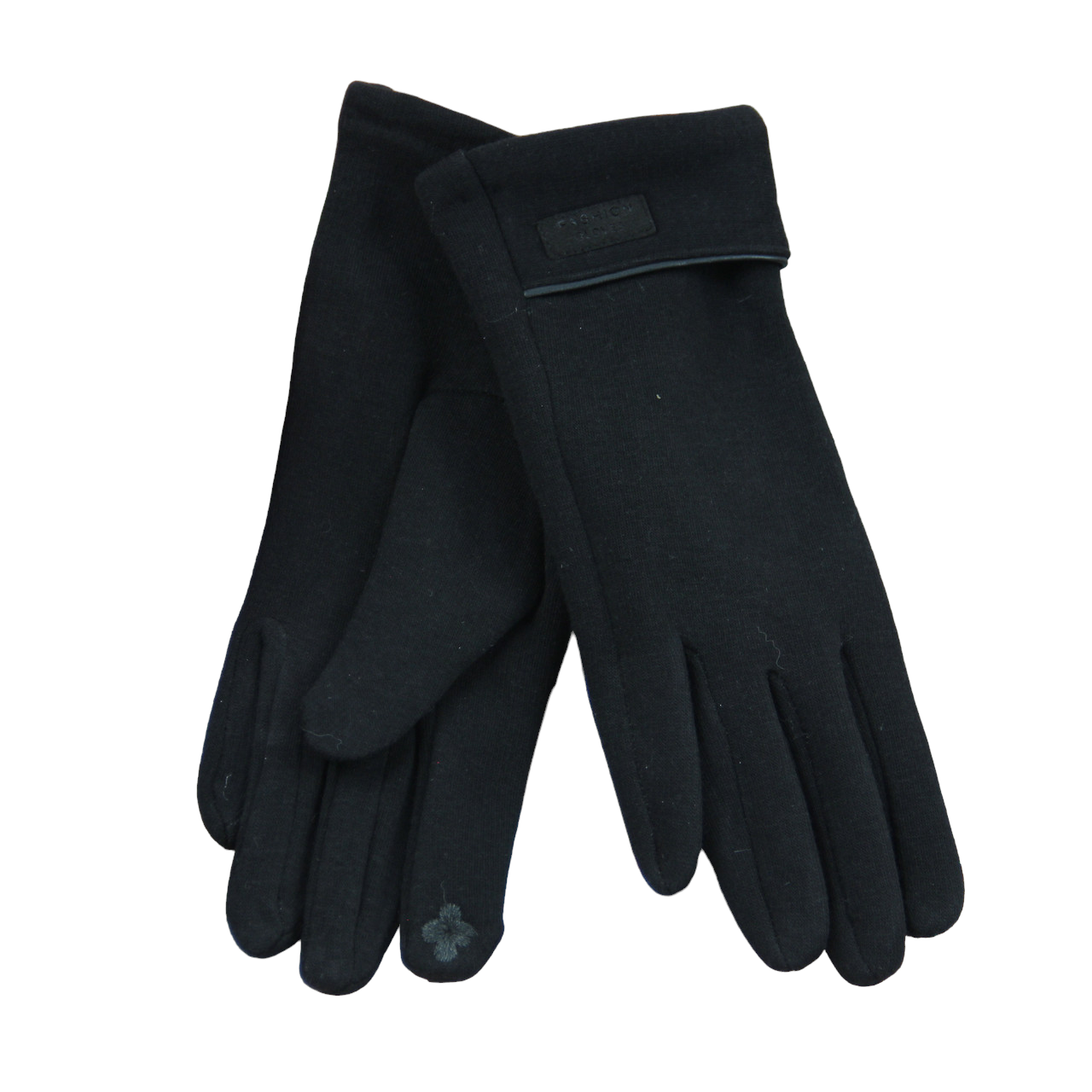 Перчатки женские сенсорные стрейчевые на меху с подворотом и нашивкой M-L (34075)