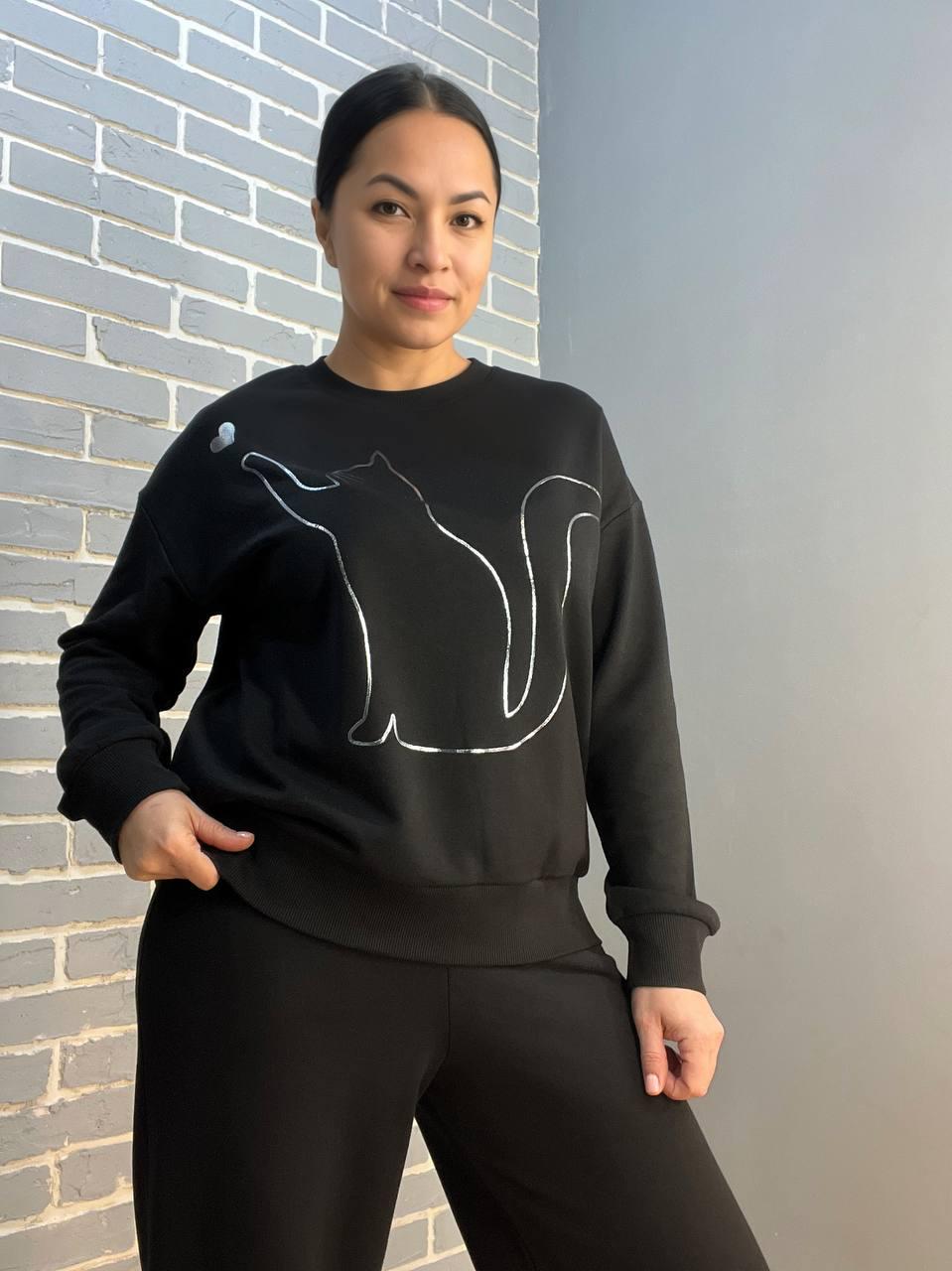 Костюм женский JOGGY 8063-7557 свитшот котенок и брюки широкие палаццо M Черный (1475) - фото 6 Костюм женский JOGGY 8063-7557 свитшот котенок и брюки широкие палаццо M Черный (1475) - фото 6