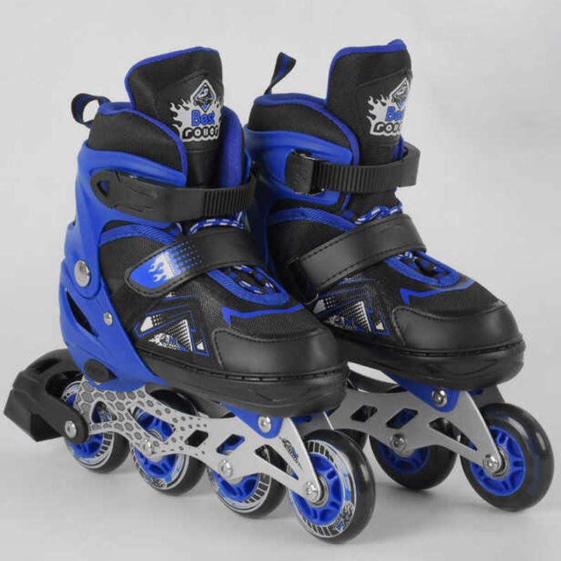 Роликовые коньки Best Roller р. 34-37 PU колёса свет на переднем колесе в сумке Black/Blue (98936)