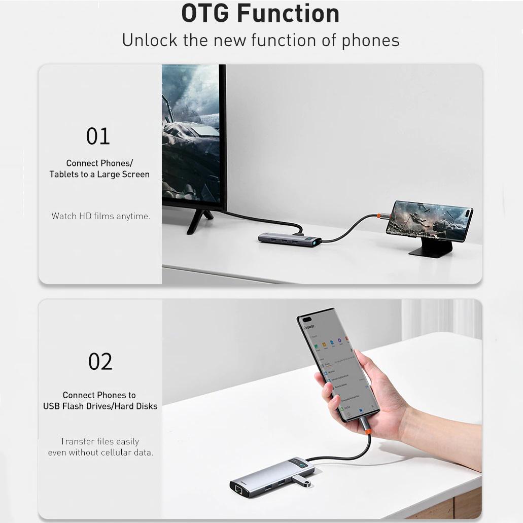 USB хаб BASEUS Metal Gleam Series 8in1 Multifunctional Type-C HUB Docking Station Gray (CAHUB-CV0G) - фото 7 USB хаб BASEUS Metal Gleam Series 8in1 Multifunctional Type-C HUB Docking Station Gray (CAHUB-CV0G) - фото 7