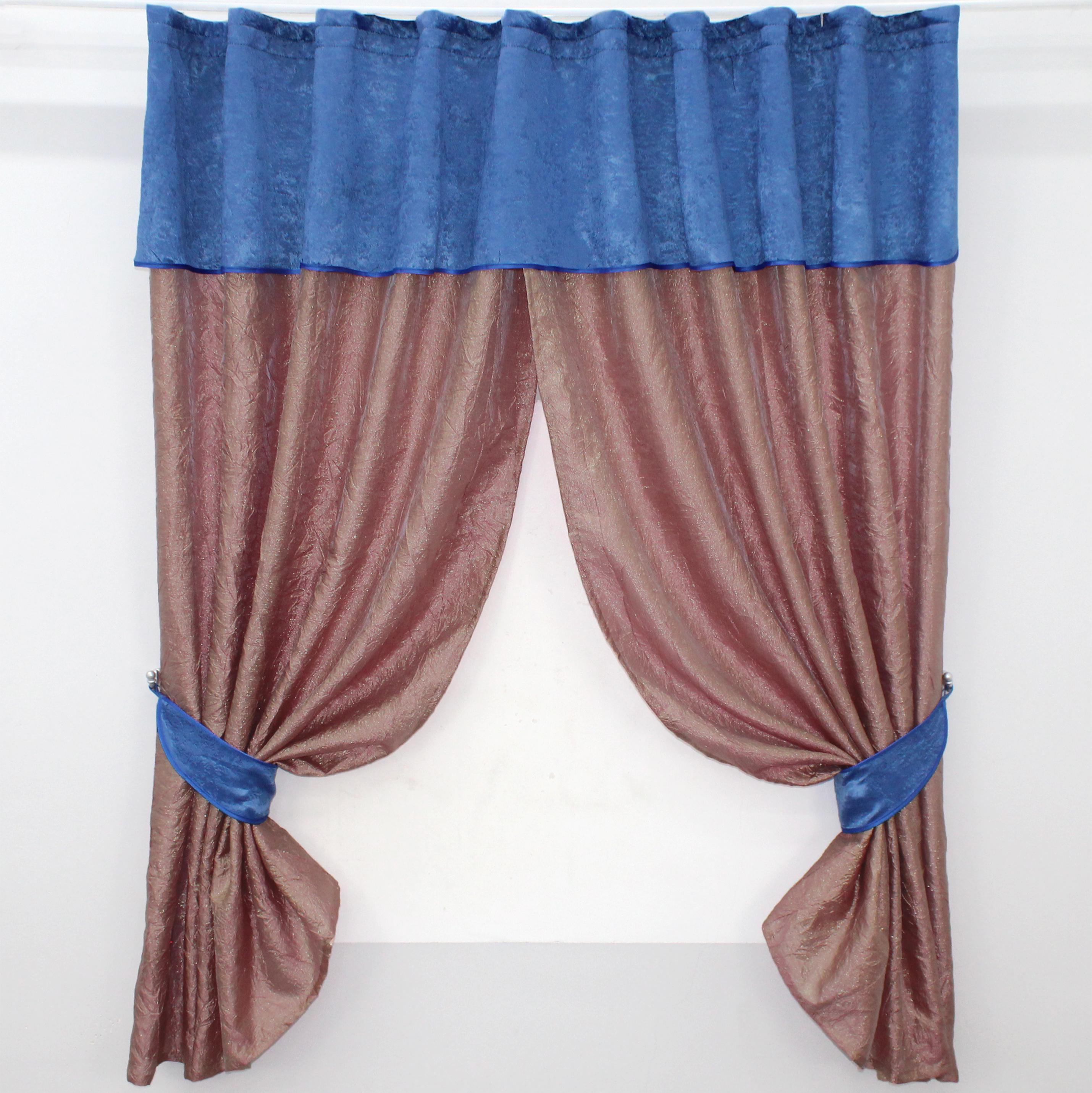 Шторы кухонные VR-Textil № 073к с ламбрекеном и подхватами 260х170 см Розовый/Золотистый/Синий (52-0379)