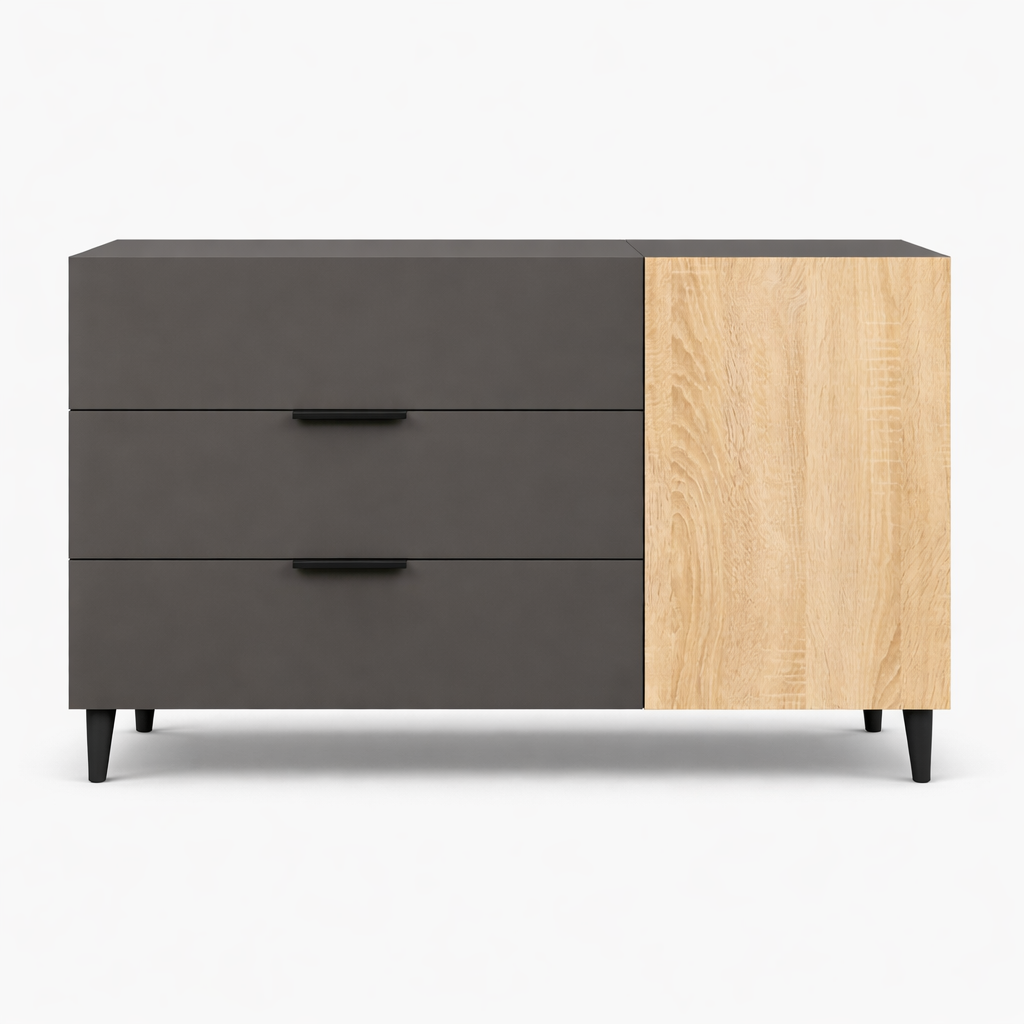 Комод на ніжках з трьома шухлядами та дверцятами (RM3B1F1100DGDS)