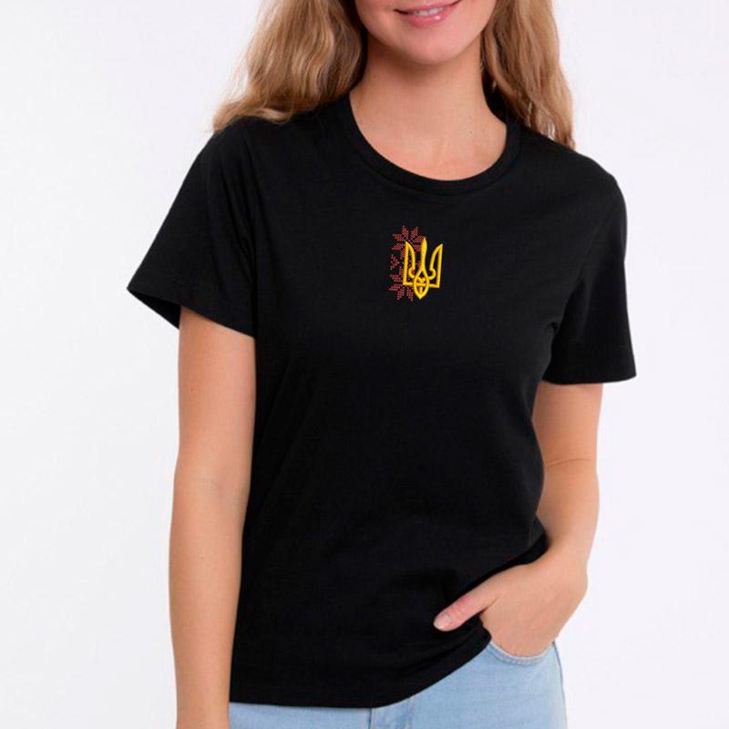 Футболка з вишивкою тризуба 02-7 жіноча S Чорний (738890-14-3)
