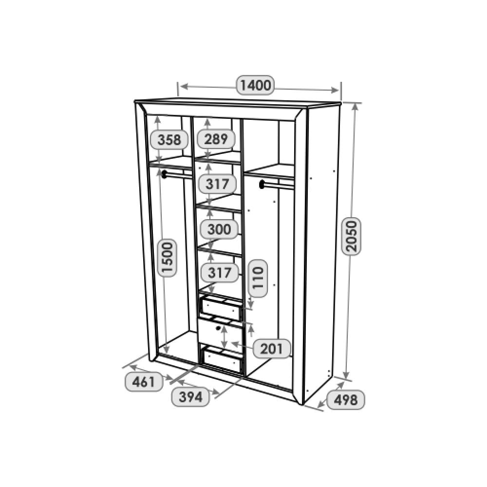 Шкаф трехдверный Эверест Нордик-1400х2500х498 мм Графитовый (DTM-5538) - фото 7 Шкаф трехдверный Эверест Нордик-1400х2500х498 мм Графитовый (DTM-5538) - фото 7