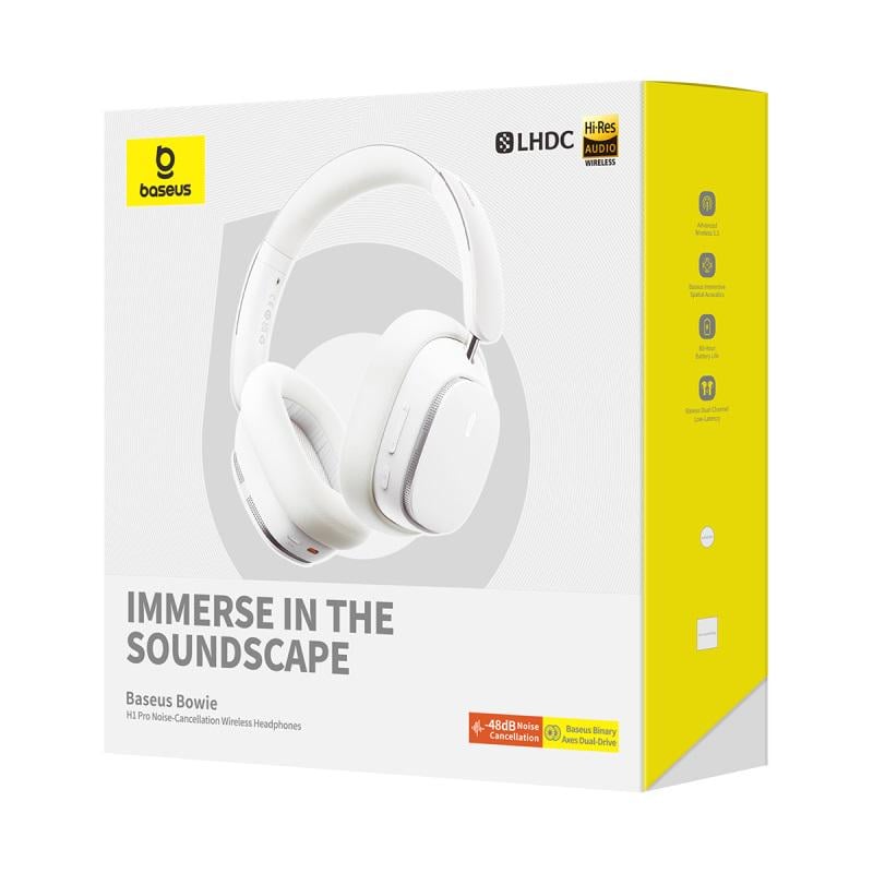 Навушники бездротові накладні Baseus Bowie H1 Pro Noise-Cancellation Wireless Headphones Moon White (A00050601213-00)