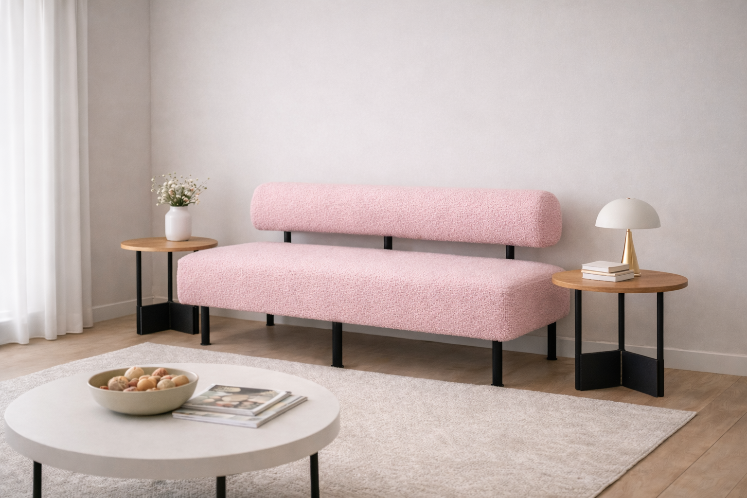 Диван Tobi Sho Люмо 1800х540х750 мм букле Alpaca Светло-розовый/61