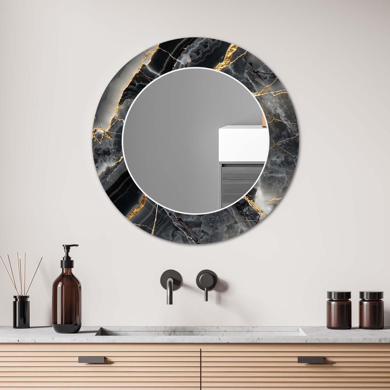 Дзеркало на стіну NovellaPrint з малюнком мармуру кругле 70 см (2019.3)