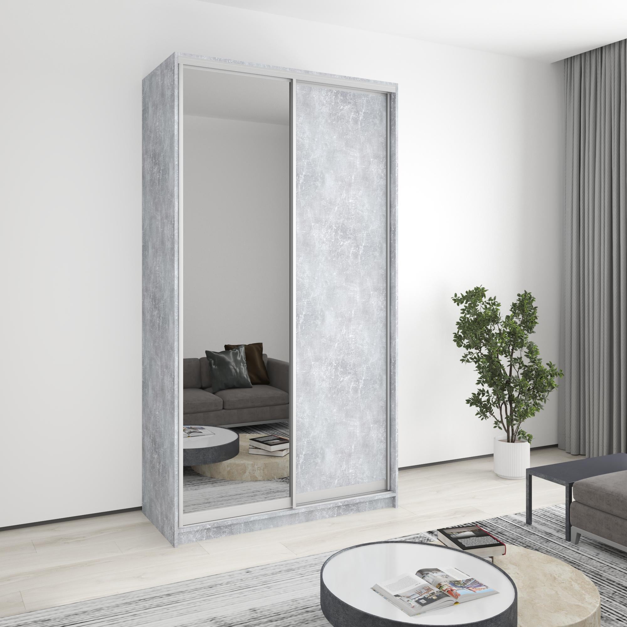 Шкаф-купе двухдверный MebelStar стандарт AL ДСП/зеркало 130x45x240 см Бетон (MBS-3702) Шкаф-купе двухдверный MebelStar стандарт AL ДСП/зеркало 130x45x240 см Бетон (MBS-3702)