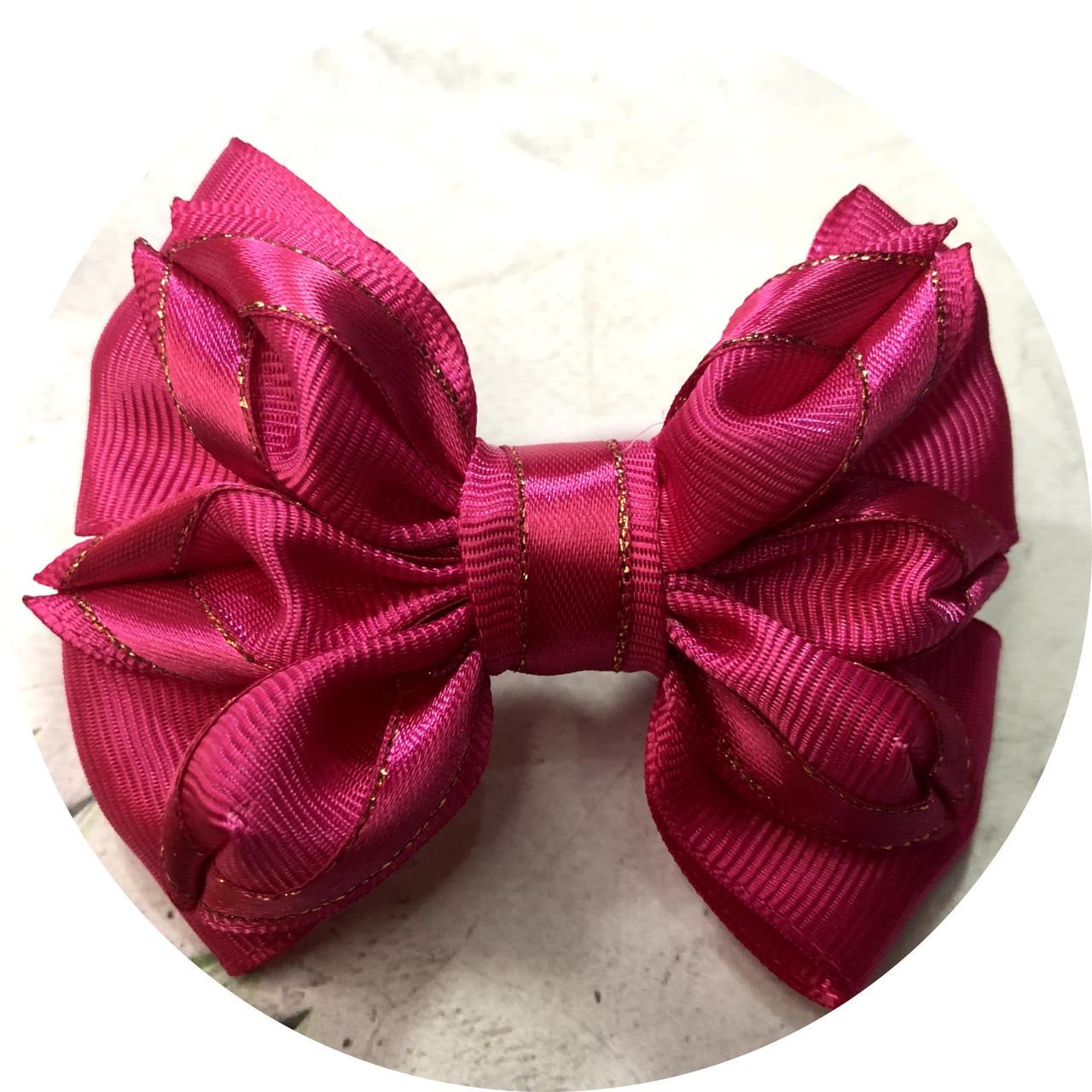 Бантик для волос детский на заколке 9х7 см Темно-розовый (10193)