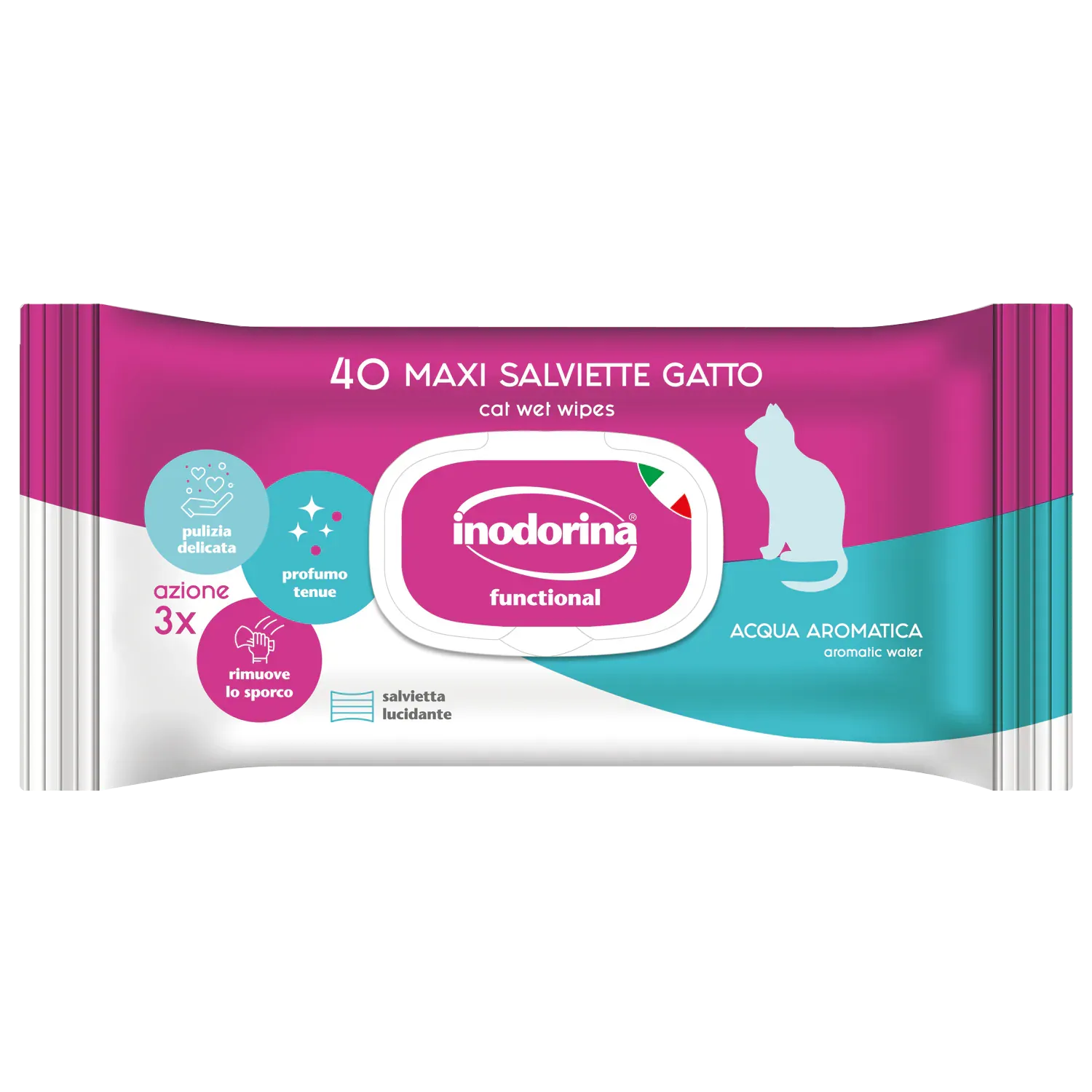 Вологі серветки для дорослих кішок Inodorina Functional Acqua Aromatica з ароматною водою та легким м'ятним ароматом 40 шт.