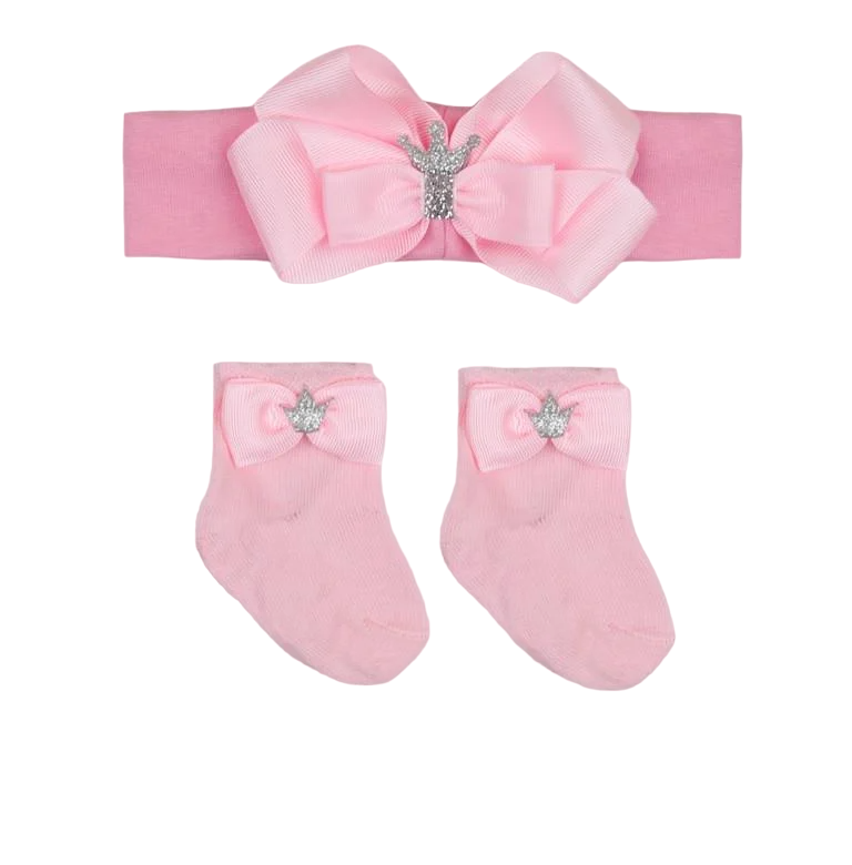 Комплект детской одежды хлопковый для девочки Gabbi КТ-21-103-1 Принцесса ободок/носки 0-6 мес. Розовый (13097)