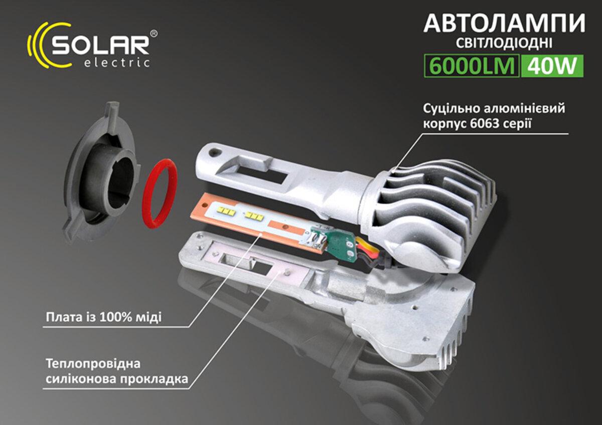 Автомобільна лампа Led Solar H11 12/24 V 6500K 6000 Lm 50 W Cree Chip (4439) - фото 8