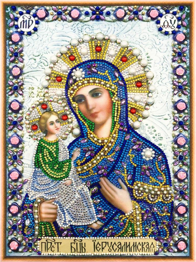 Алмазная мозаика икона Богородица Иерусалимская 30x40 см с рамкой 41x31x25 см (H8649)