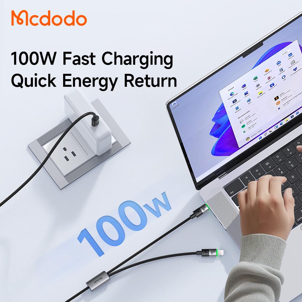 Кабель быстрой зарядки Mcdodo 2в1 USB-C to USB-C + Lightning 100W Cable with LED 1,5 м (CA-6700) - фото 4 Кабель быстрой зарядки Mcdodo 2в1 USB-C to USB-C + Lightning 100W Cable with LED 1,5 м (CA-6700) - фото 4