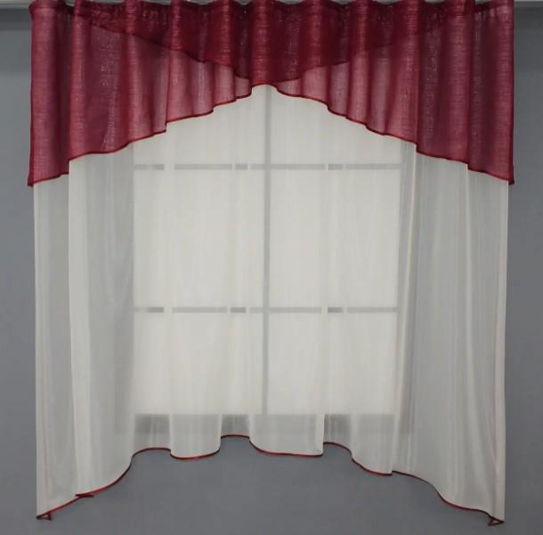 Гардина на кухню с аркой 290х170 см Молочный/Бордовый (00к 59-837)