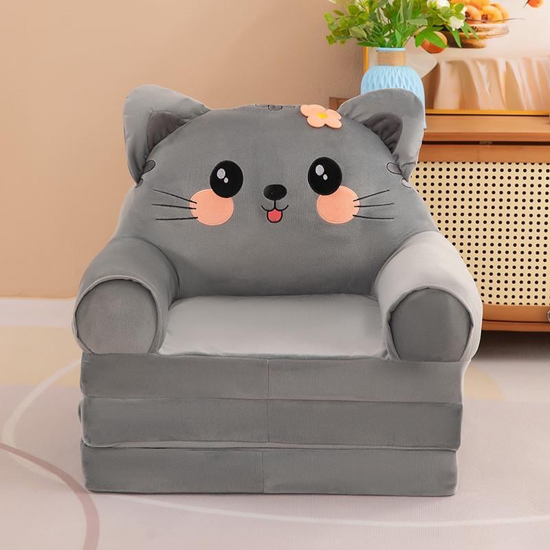 Детское кресло-кровать трансформер мягкое Котик 50 см Серый