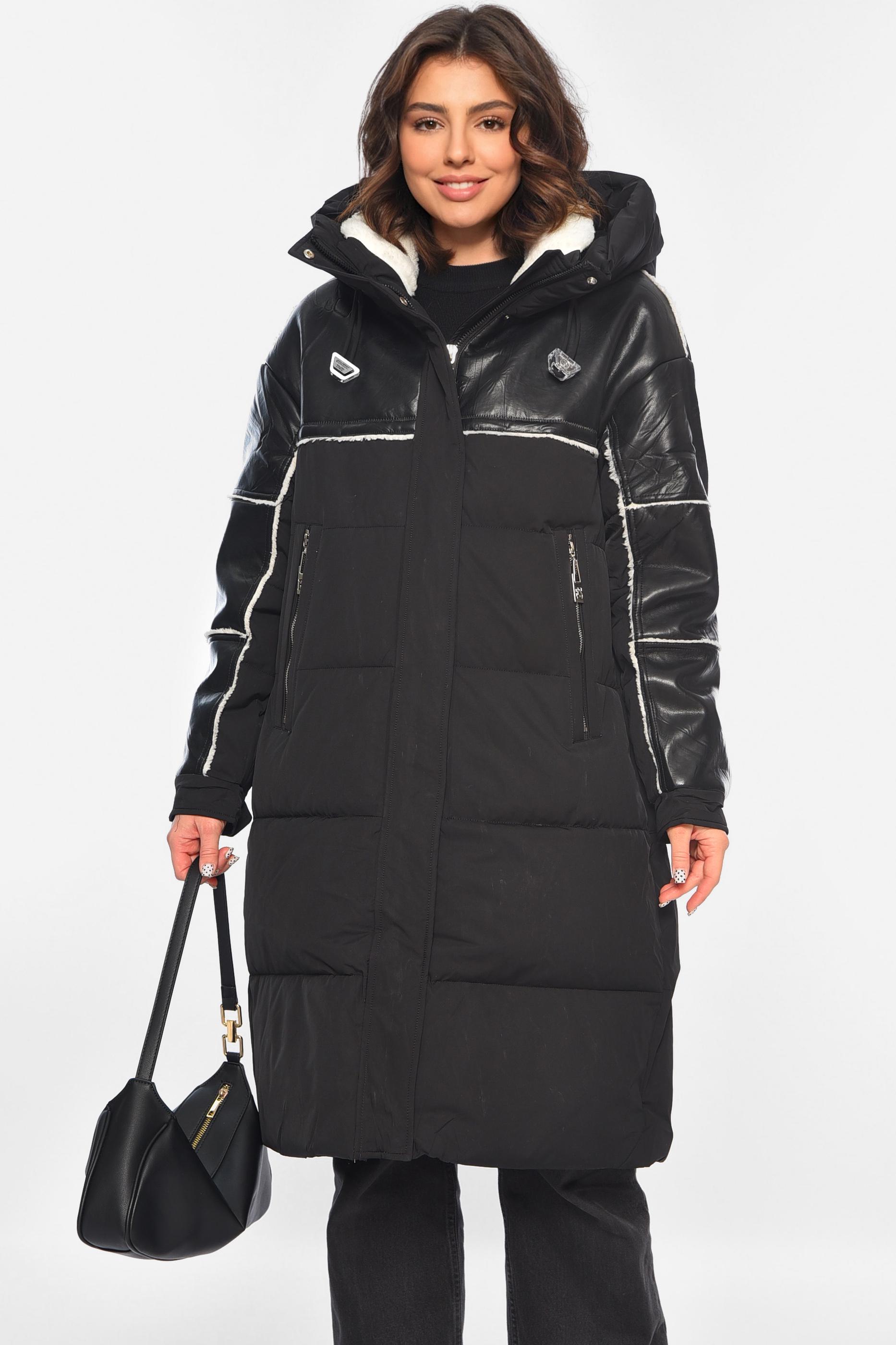 Куртка-дубленка женская удлиненная еврозима M Черный (195796)