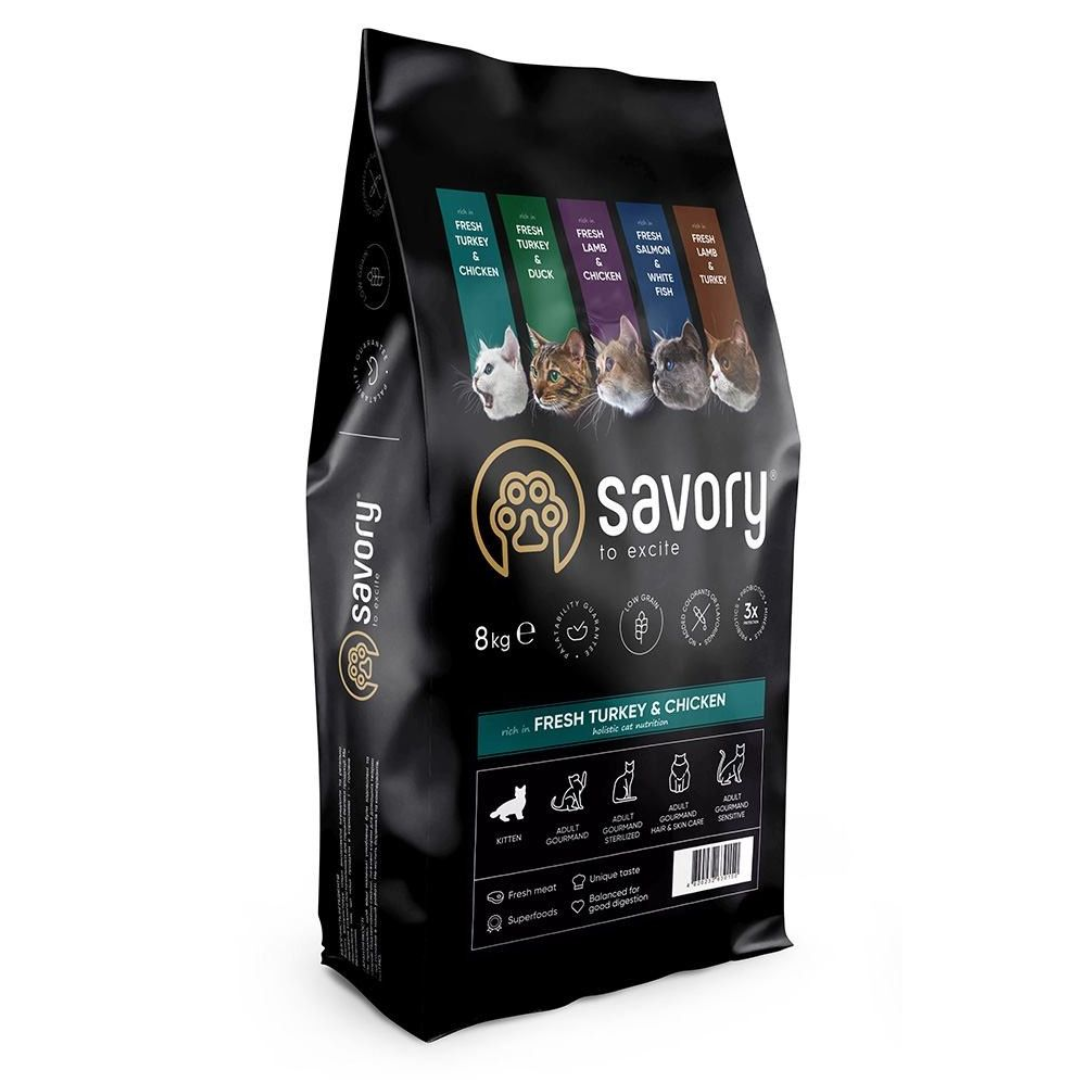 Корм сухой Savory Kitten rich in Fresh Turkey and Chicken для котят всех пород со свежей индейкой и курицей 8 кг