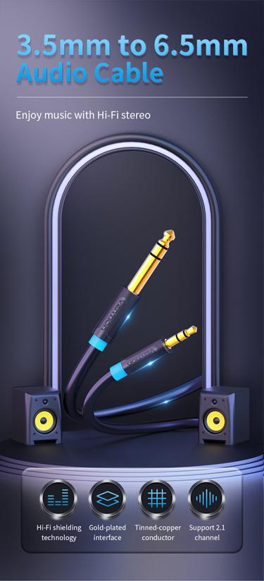 Кабель Vention 6.5 мм Jack-3.5 мм minijack HiFi стерео AUX на 6.35 мм TRS 3 м Чорний (BABBI) - фото 4 Кабель Vention 6.5 мм Jack-3.5 мм minijack HiFi стерео AUX на 6.35 мм TRS 3 м Чорний (BABBI) - фото 4