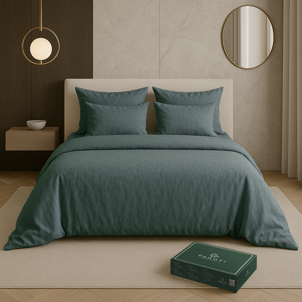 Комплект постельного белья PAGOTI Natura вареный хлопок евро / 2х50х70 см Эвкалипт