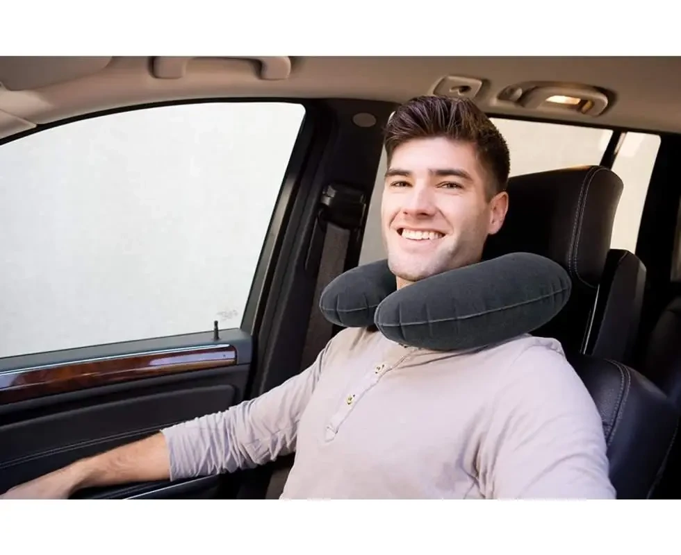 Надувная флокированная подушка-подголовник туристическая - фото 3 Надувная флокированная подушка-подголовник туристическая - фото 3