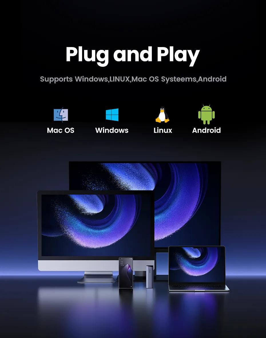 Зовнішній корупус UGREEN для SSD M.2 NVMe/SATA 10 Гбіт/с USB 3.2 Gen 2 UASP TRIM до 8 ТБ Сірий (15813) - фото 7