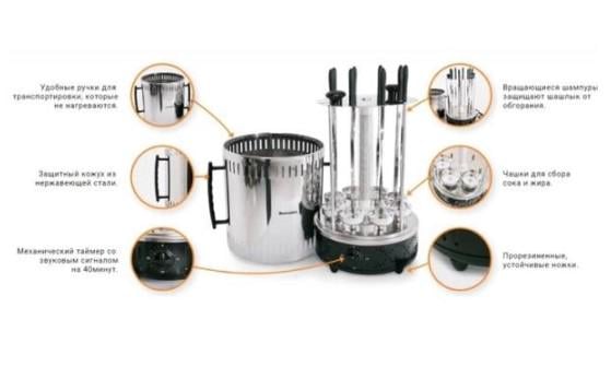 Електрошашличниця кухонна на 6 шампурів 1000Вт (3775) - фото 4 Електрошашличниця кухонна на 6 шампурів 1000Вт (3775) - фото 4