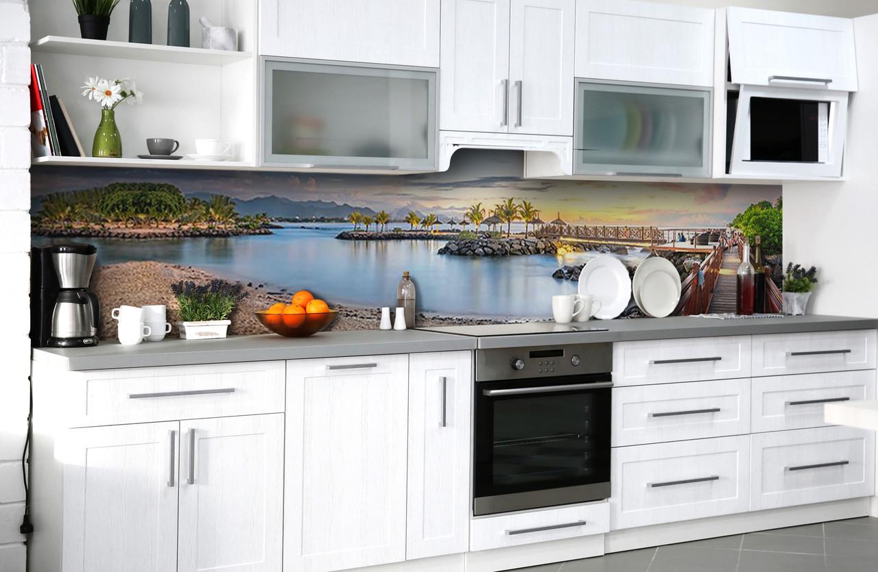 Кухонный фартук Zatarga "Река нил пальмы вода" из самоклеющейся виниловой пленки 65х250 см Голубой