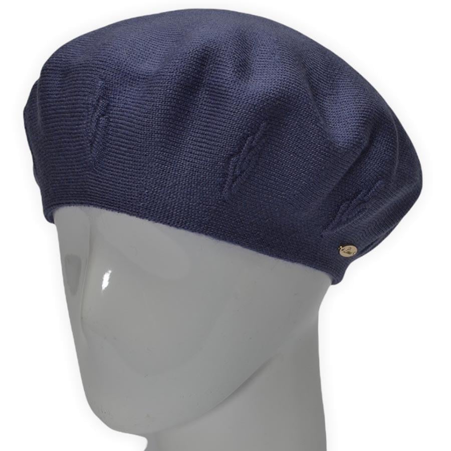 Берет женский Lirus Ягода двойной шерстяной тонкой вязки не большой с красивым узором Джинсовый