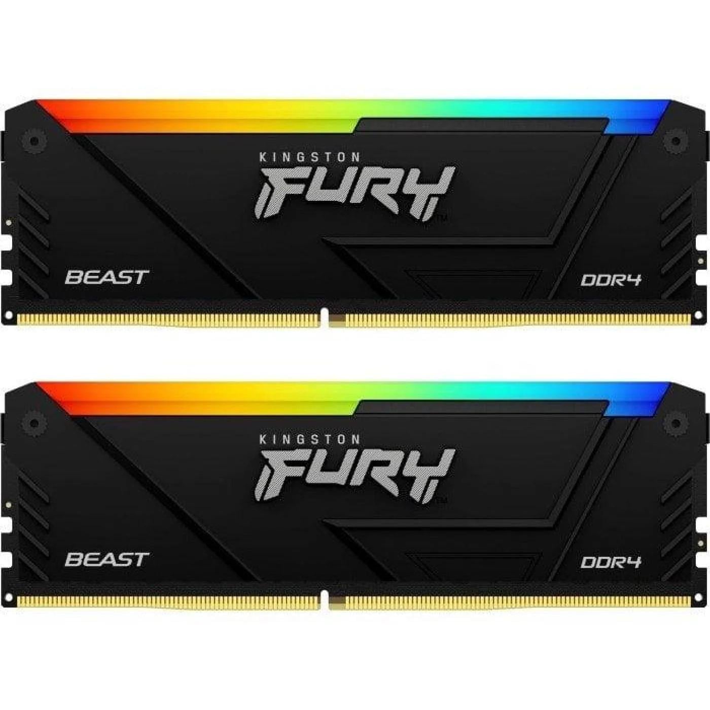 Оперативна пам'ять із підсвічуванням Kingston Fury Beast RGB 16 Гб Kit DDR4 3600 МГц Black (KF436C17BB2AK2/16)