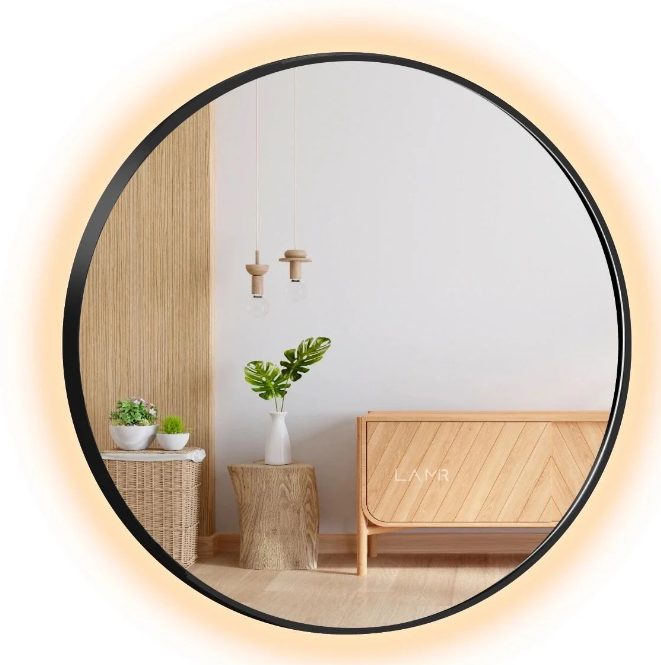 Зеркало с LED подсветкой стены круглое La Mir модель Adeo в черной раме ПВХ c датчиком движения 60х60 см (26213386060-frame)
