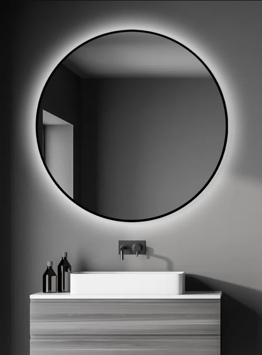 Дзеркало CRYSTAL GLASS з фоновою підсвіткою в чорній алюмінієвій рамці D 1100 мм (19331593)