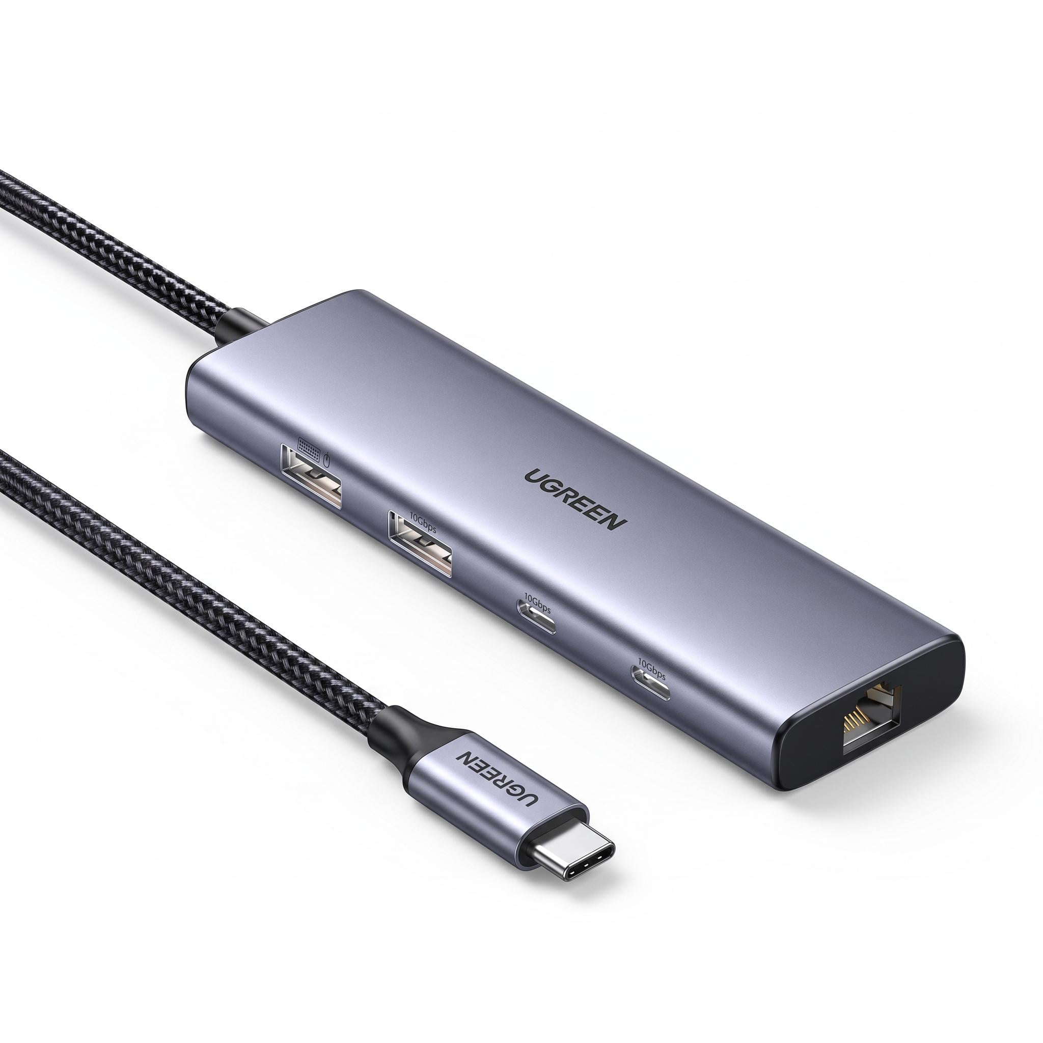 USB-C хаб UGREEN CM512 6в1 из Ethernet 2 USB-C/2 USB-A/USB 3.2 Темно-серый (45320)