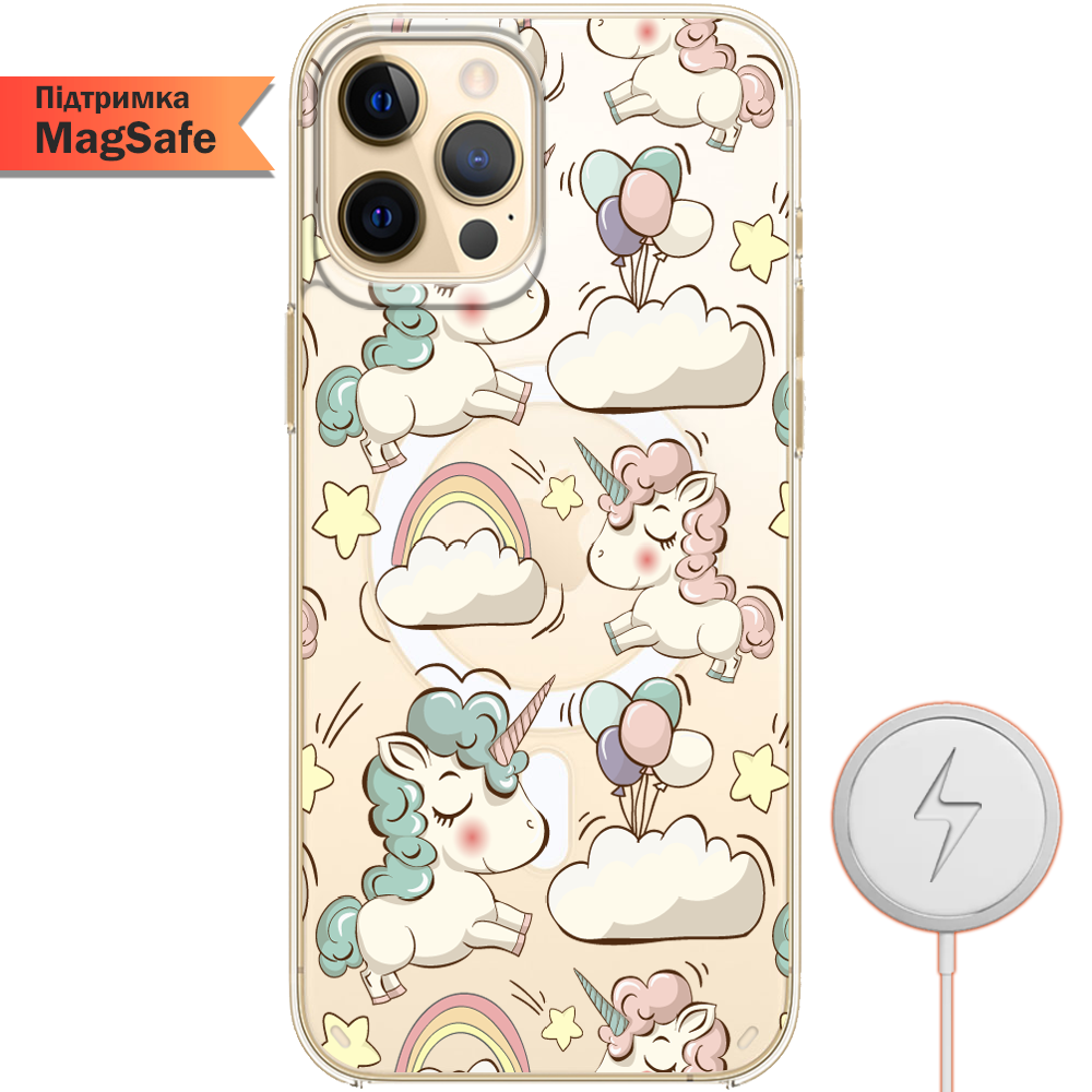 Чохол Boxface iPhone 12 Pro Max Unicorns Прозорий силікон з підтримкою MageSafe (41085-cc2-41499)