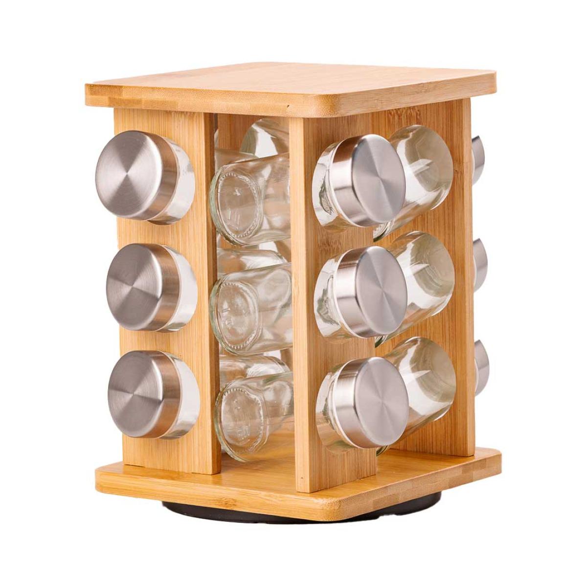 Набір ємностей для спецій Spice Carousel на дерев'яній підставці 12 баночок по 100 мл Коричневий (6612L)