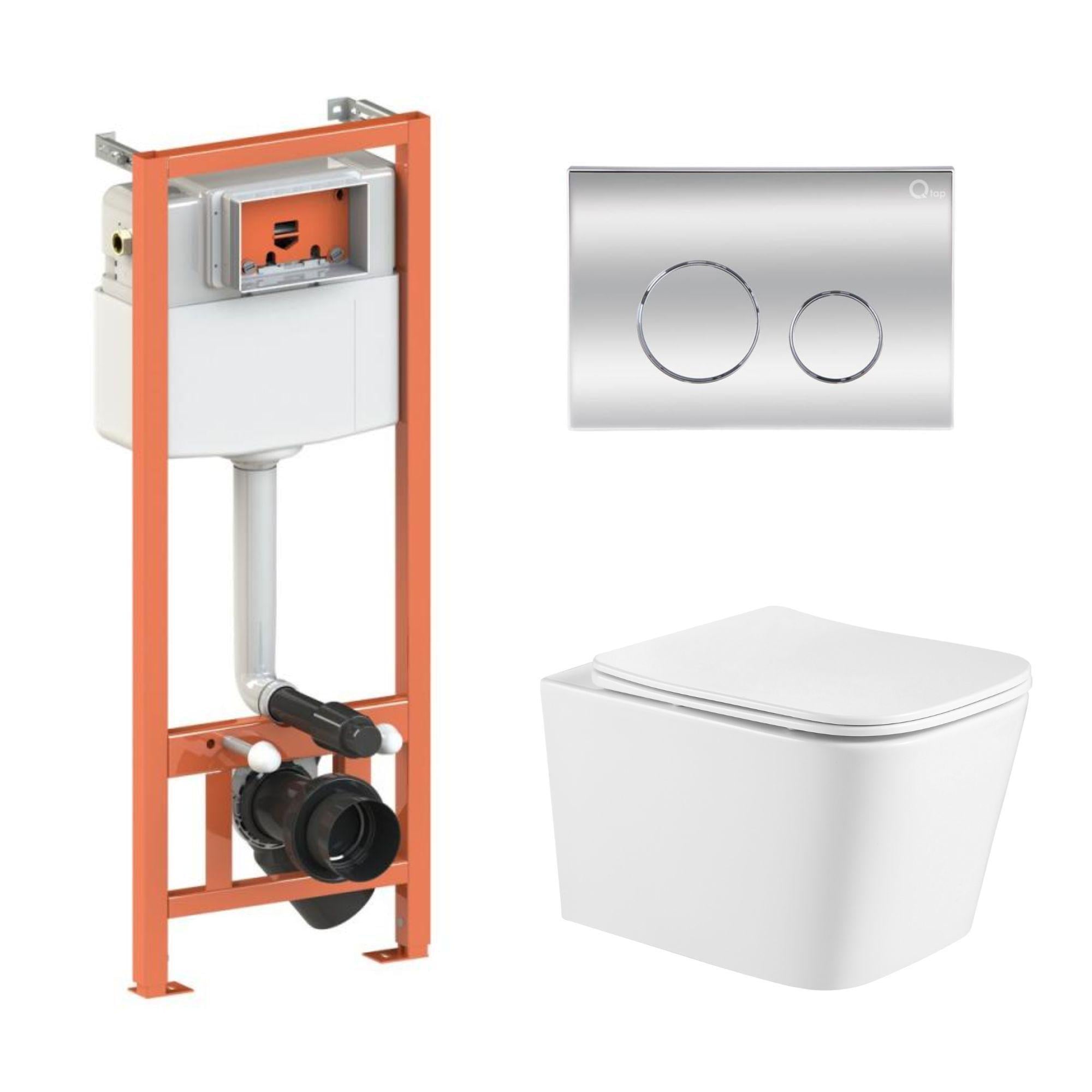 Комплект инсталляции Qtap Nest 4в1 унитаз подвесной Crow Ultra Quiet/круглая клавиша Chrome (24141726)