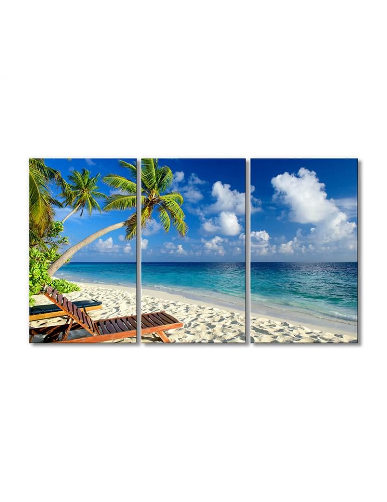 Картина модульная Пальмы и шезлонги 3 модуля 120x180 см