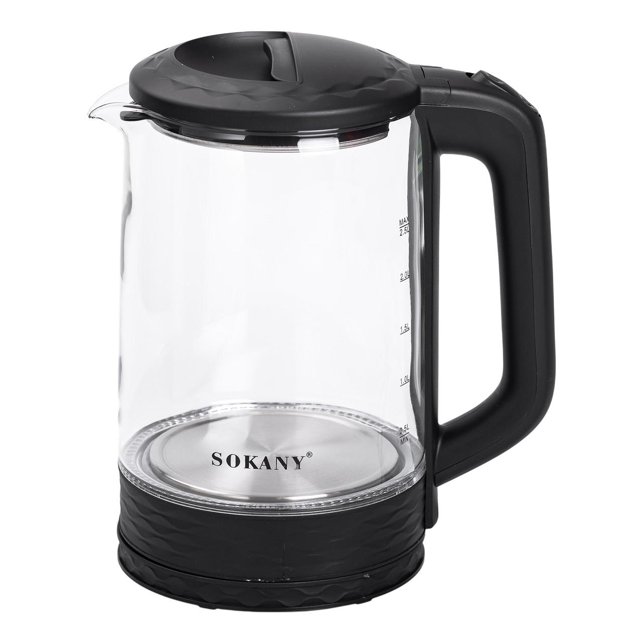 Электрический чайник стеклянный бытовой 2.5 л Sokany чайник дисковый для дома 1500 - фото 2