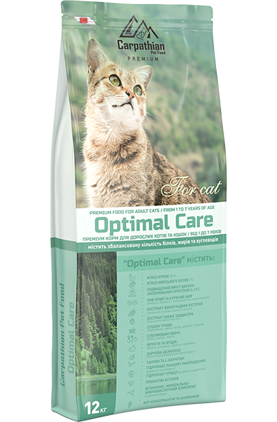 Сухой корм Carpathian Pet Food Optimal Care для взрослых котов и кошек всех пород 1-7 лет 12 кг