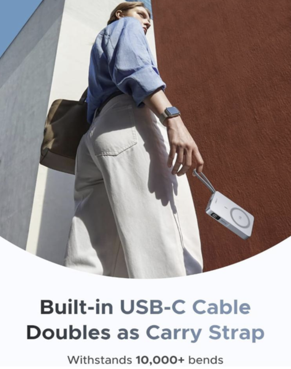 Магнитная батарея UGREEN MagFlow 10000 mAh Qi2 25W со встроенным кабелем и дисплеем - фото 8 Магнитная батарея UGREEN MagFlow 10000 mAh Qi2 25W со встроенным кабелем и дисплеем - фото 8