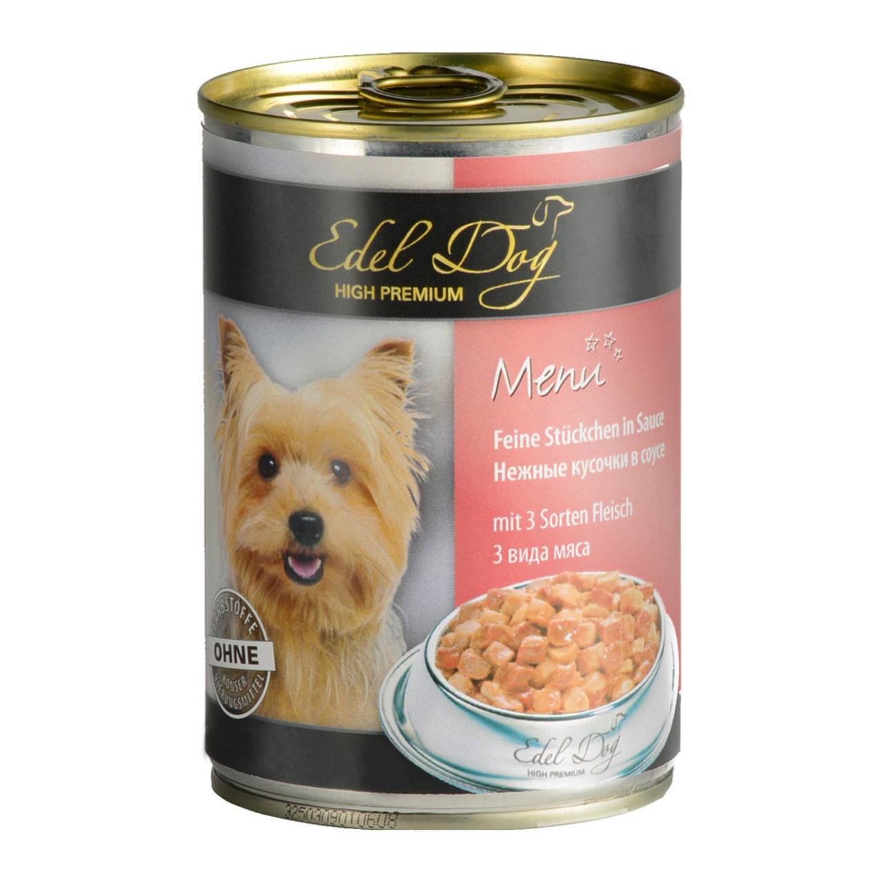 Корм влажный для собак Edel Dog три вида мяса в соусе 400 г (1789920118)