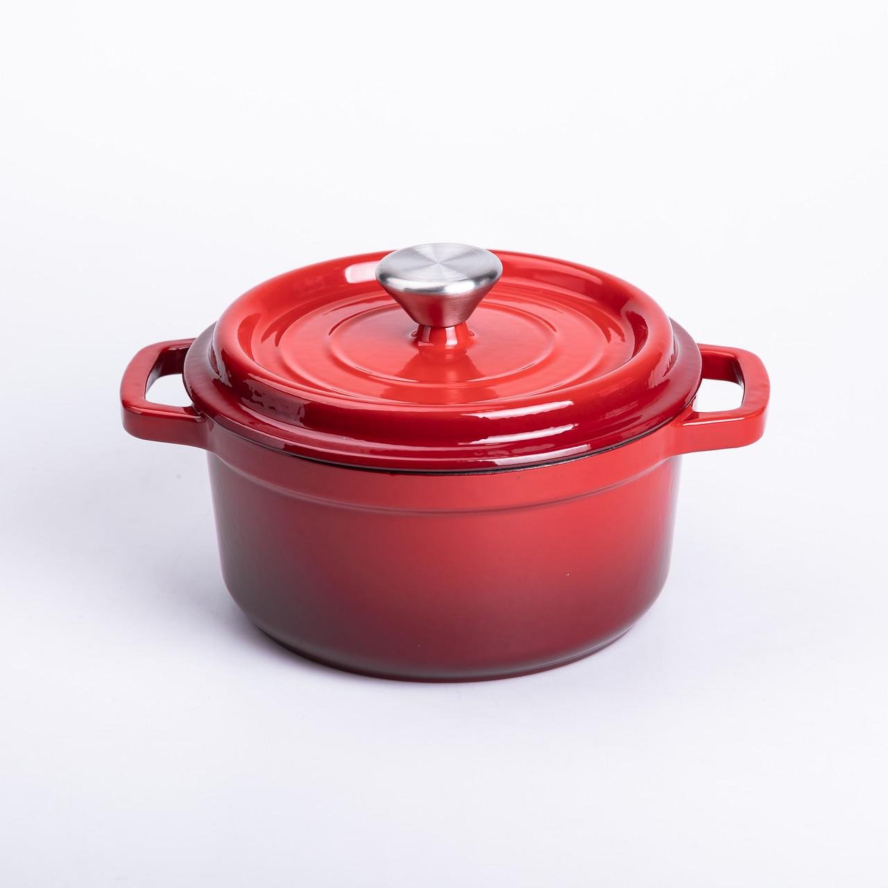 Кастрюля чугунная эмалированная с крышкой 20 см 2 л Красный (6809) - фото 5 Кастрюля чугунная эмалированная с крышкой 20 см 2 л Красный (6809) - фото 5