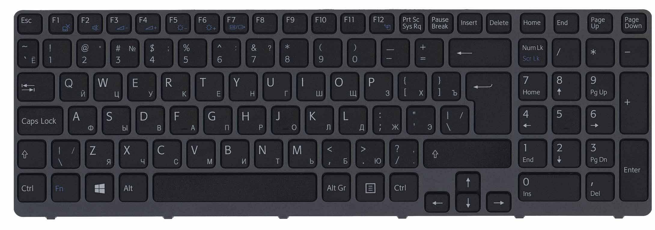 Клавиатура для ноутбука Sony Vaio SVE15 Silver Frame Black Клавиатура для ноутбука Sony Vaio SVE15 Silver Frame Black