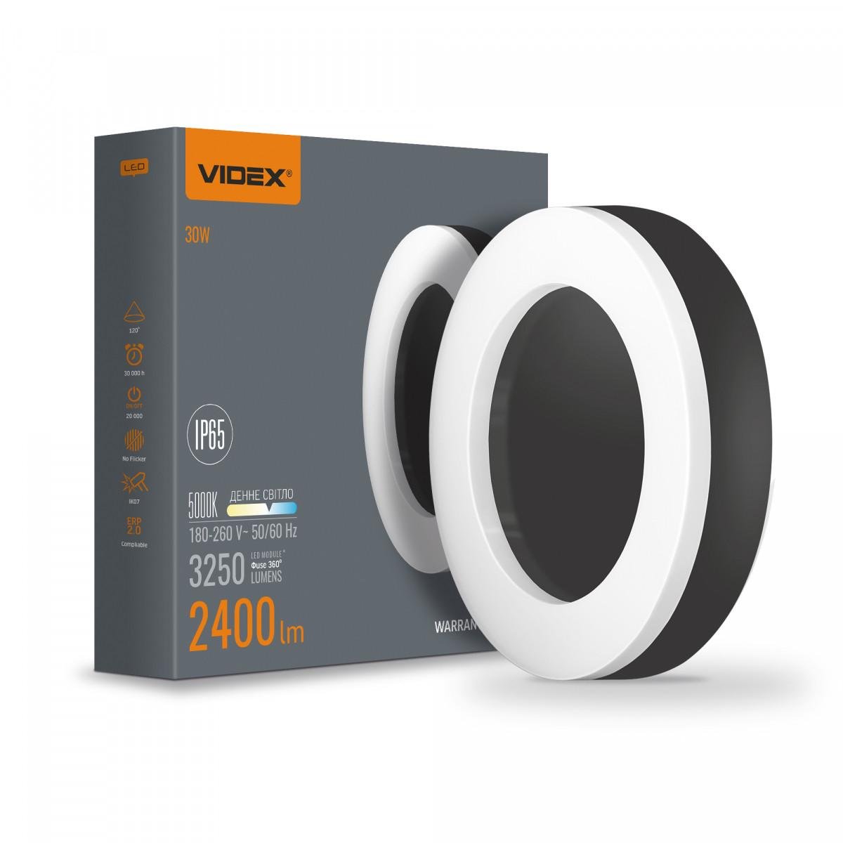 LED світильник IP65 круглий VIDEX 30W 5000K 220V Black VL-BHFR-305B
