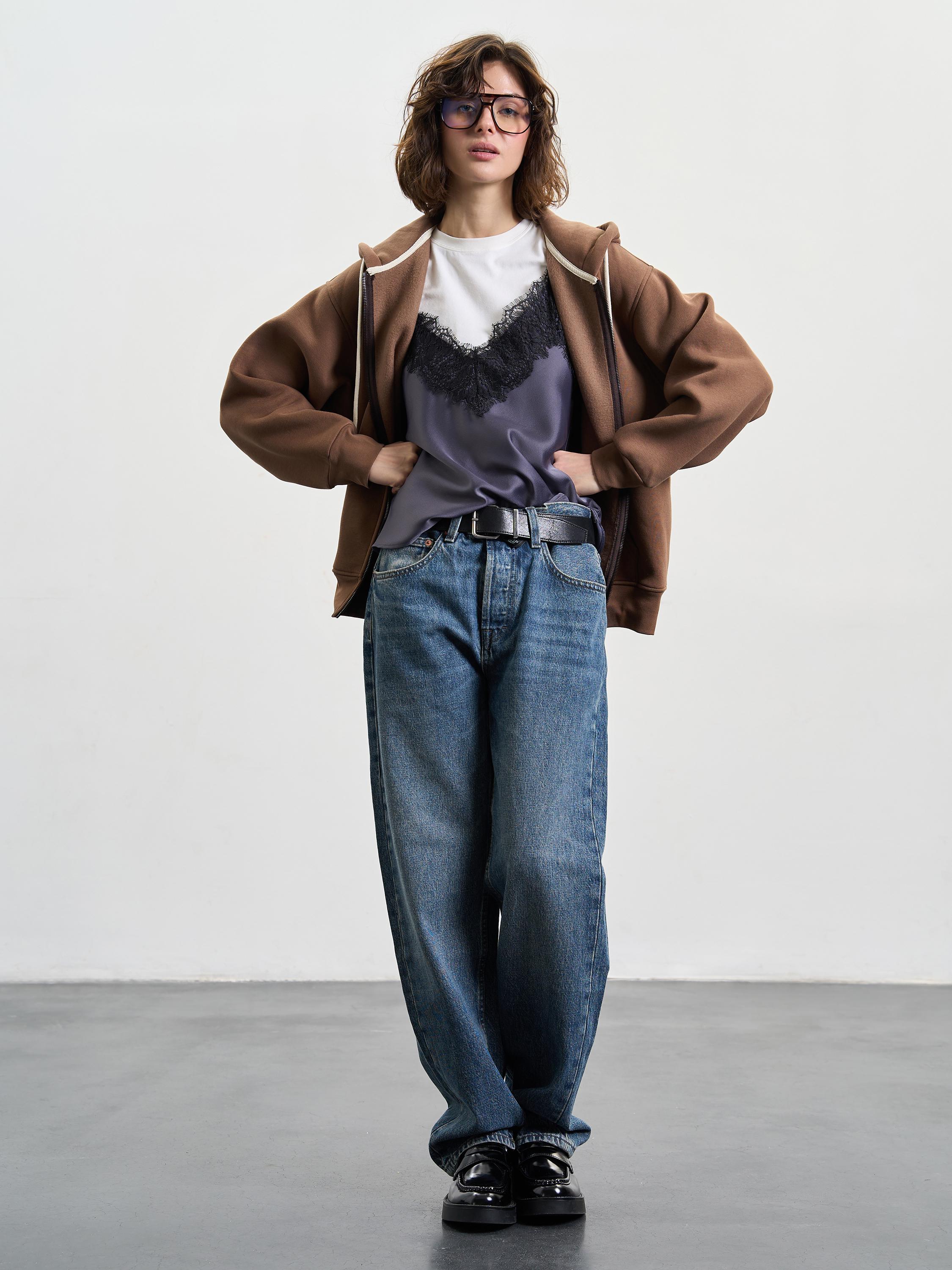 Зіп-худі жіноче утеплене зі спущеним плечем ROZA 240427 XL Темний шоколад (4824005711398) - фото 2