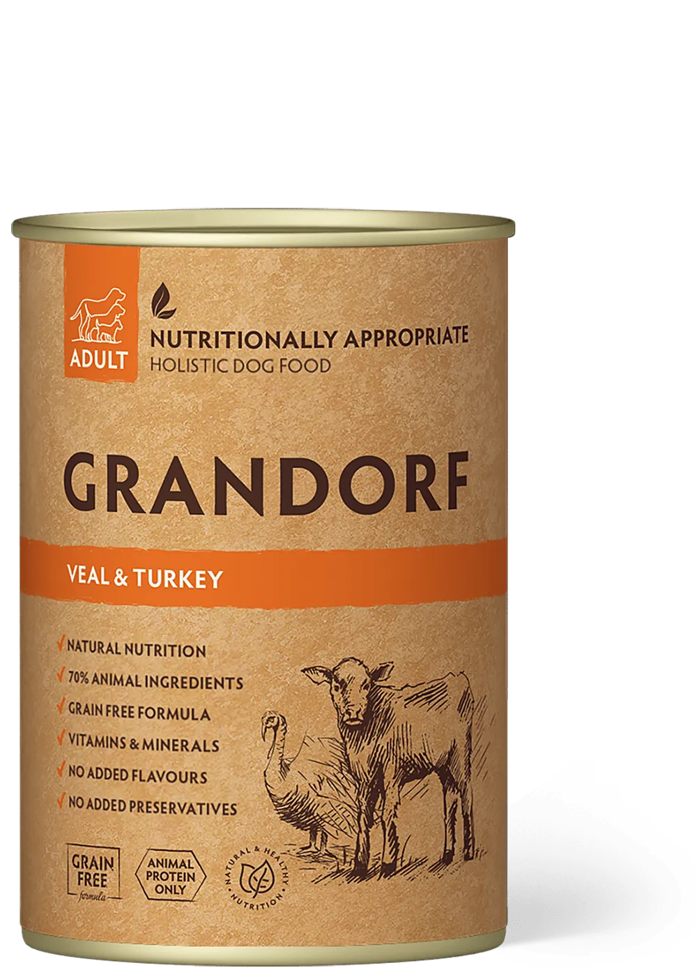 Корм вологий для дорослих собак Grandorf Dog Veal&Turkey з телятиною та індичкою 400 г - фото 1